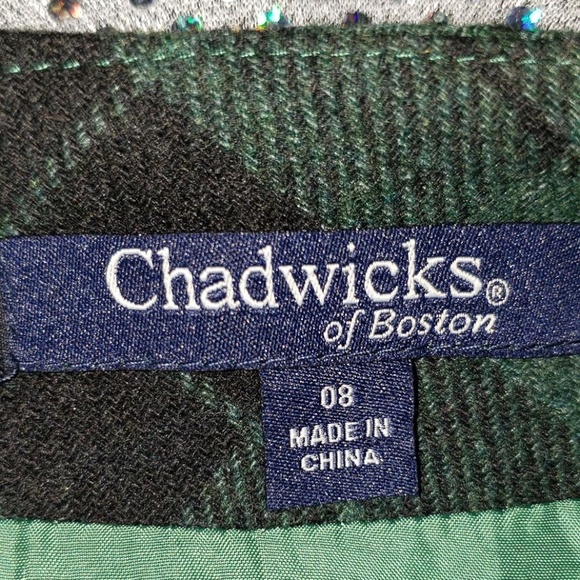 Green Wool Blend Tartan Plaid Zip-Up A-line Skirt - Picture 4 of 4